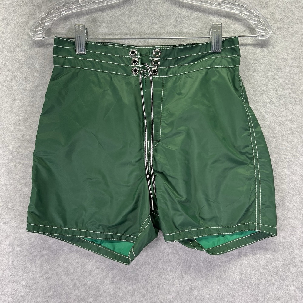 Birdwell Beach Britches Board Shorts Mens 27 Green Nylon Swim Surf Retro USA
